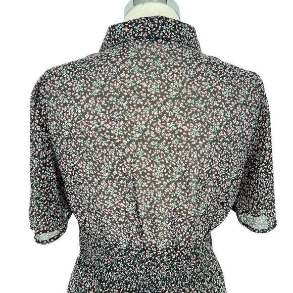 Very J Floral Sheer Shirt Dress Short Flutter Sleeve Mini Length Size Medium - Picture 6 of 13